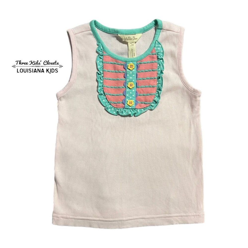 Matilda Jane Sz 4 Cats Cradle Pink Ribbed Ruffle Tank Top
